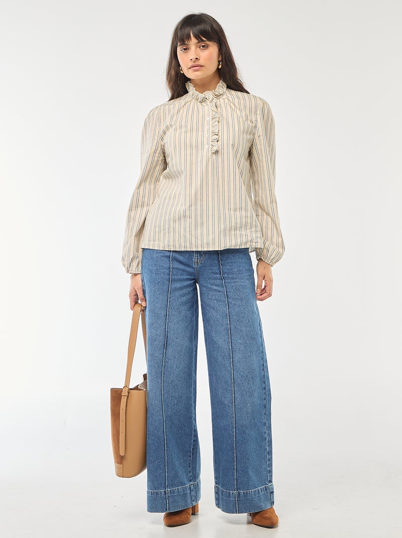 Blouse met ruches aan de kraag en de sluiting Wit - Kiabi
