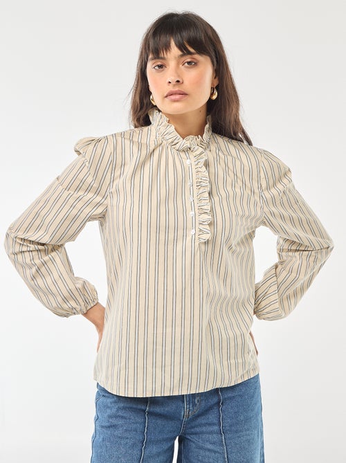 Blouse met ruches aan de kraag en de sluiting - Kiabi