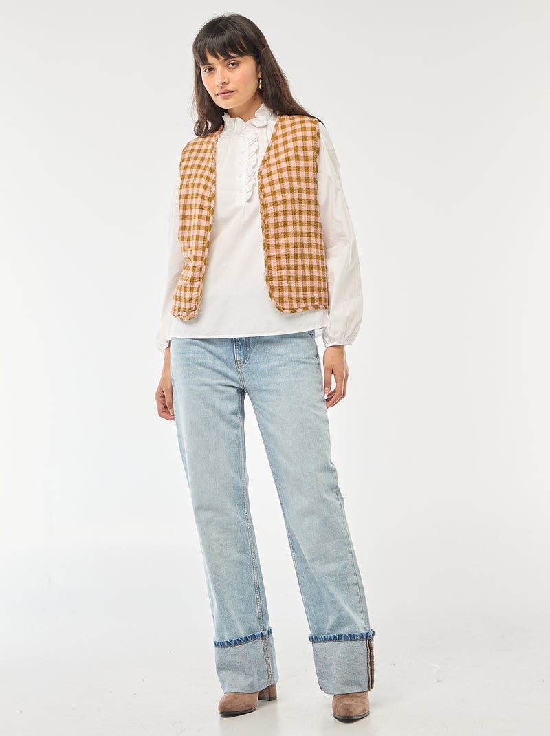 Blouse met ruches aan de kraag en de sluiting wit - Kiabi