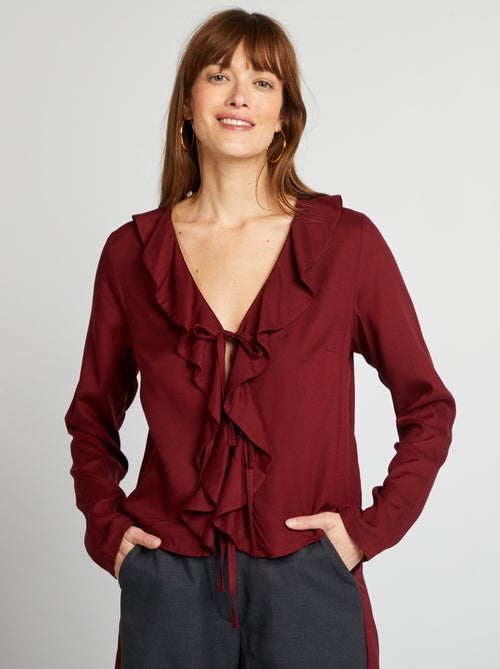 Blouse met ruches en knoopdetail - Kiabi