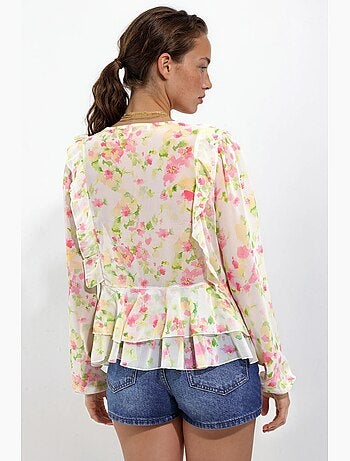 Blouse met ruches, V-hals en patroon