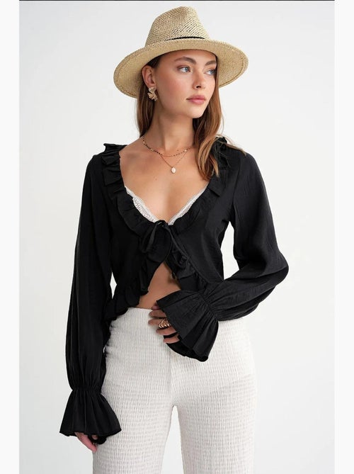 Blouse met ruches v-hals lange mouwen mixray - Kiabi
