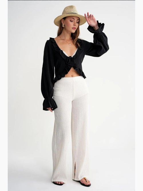 Blouse met ruches v-hals lange mouwen mixray - Kiabi