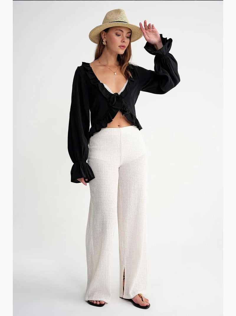 Blouse met ruches v-hals lange mouwen mixray Zwart - Kiabi