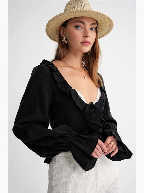 Blouse met ruches v-hals lange mouwen mixray - Kiabi