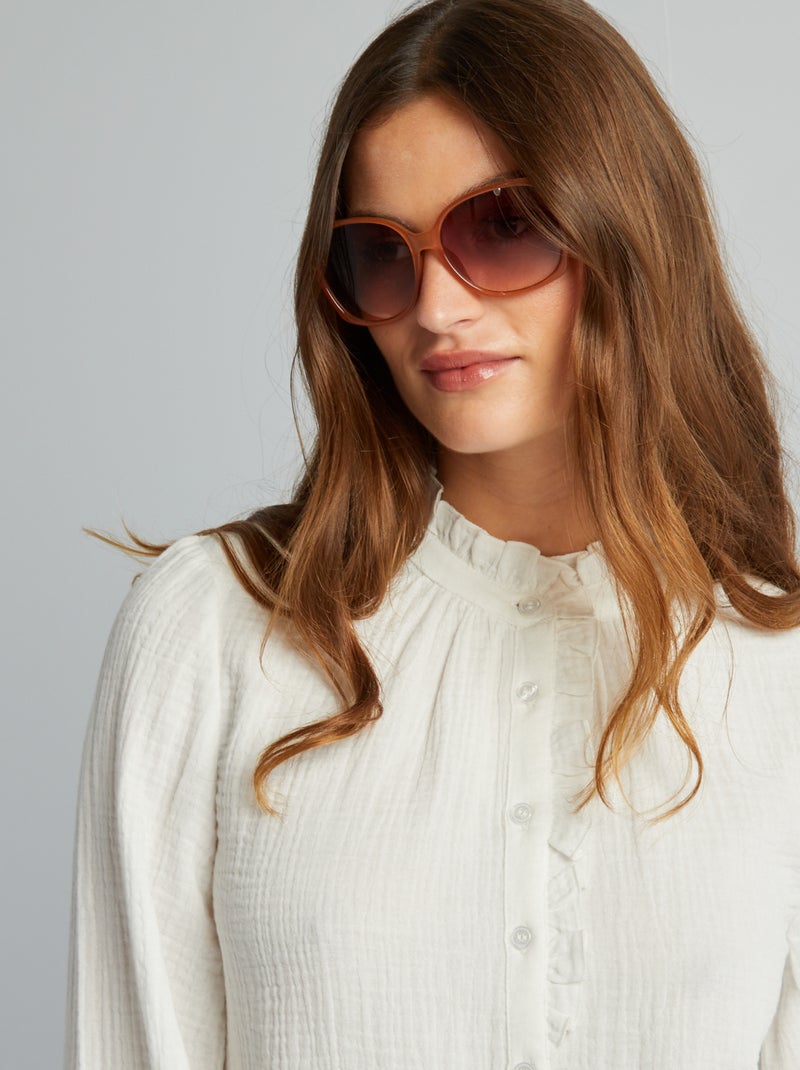 Blouse met ruches, van zachte, luchtige katoen WIT - Kiabi