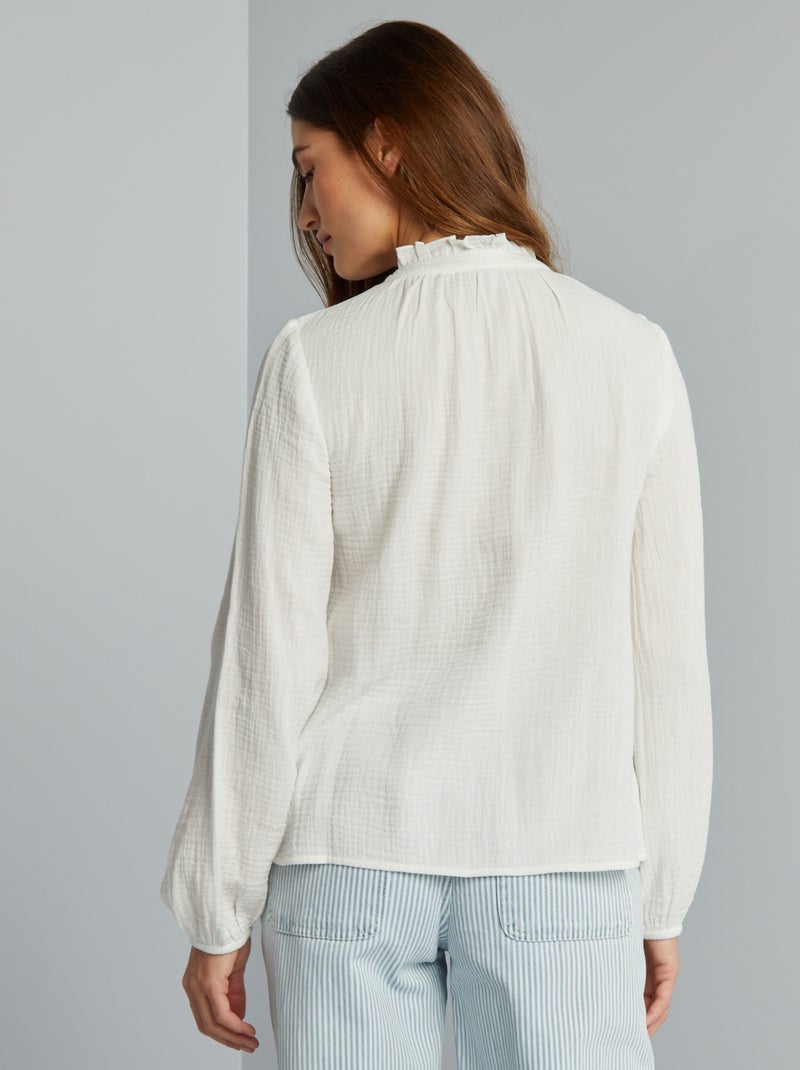 Blouse met ruches, van zachte, luchtige katoen WIT - Kiabi