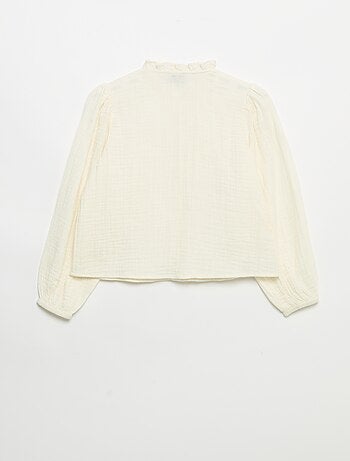 Blouse met rucheskraag en borduurwerk