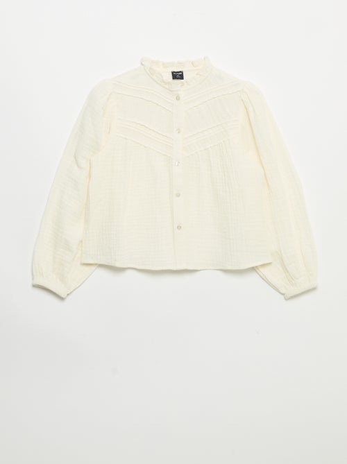 Blouse met rucheskraag en borduurwerk - Kiabi