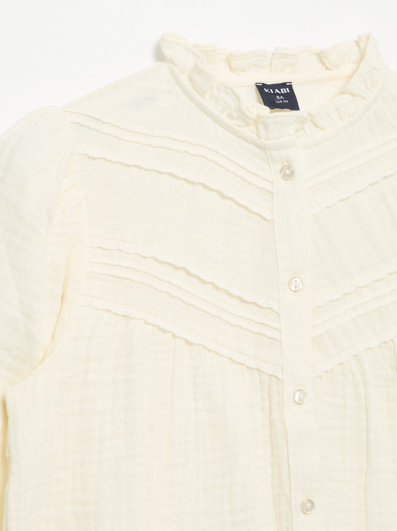 Blouse met rucheskraag en borduurwerk Biege - Kiabi