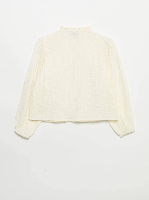 Blouse met rucheskraag en borduurwerk - Kiabi