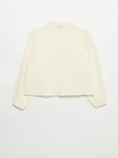 Blouse met rucheskraag en borduurwerk - Kiabi