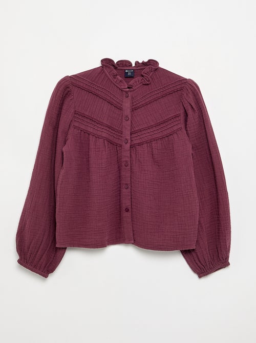 Blouse met rucheskraag en borduurwerk - Kiabi