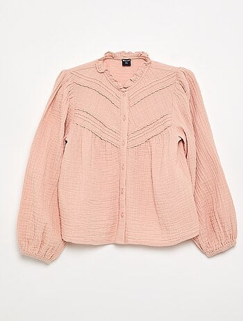 Blouse met rucheskraag en borduurwerk