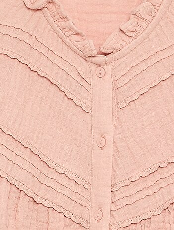Blouse met rucheskraag en borduurwerk