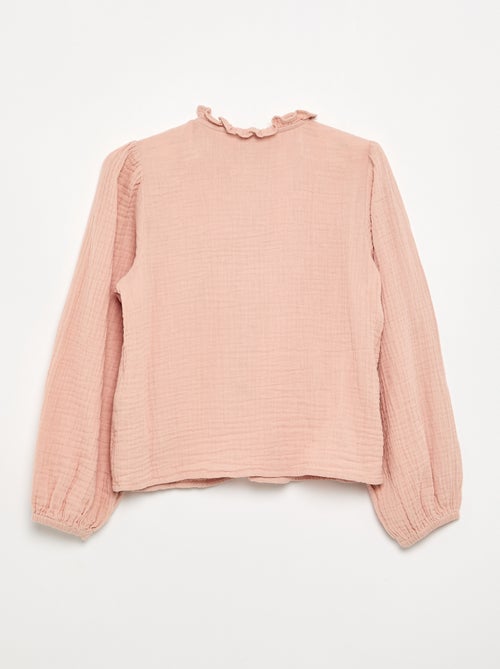 Blouse met rucheskraag en borduurwerk - Kiabi