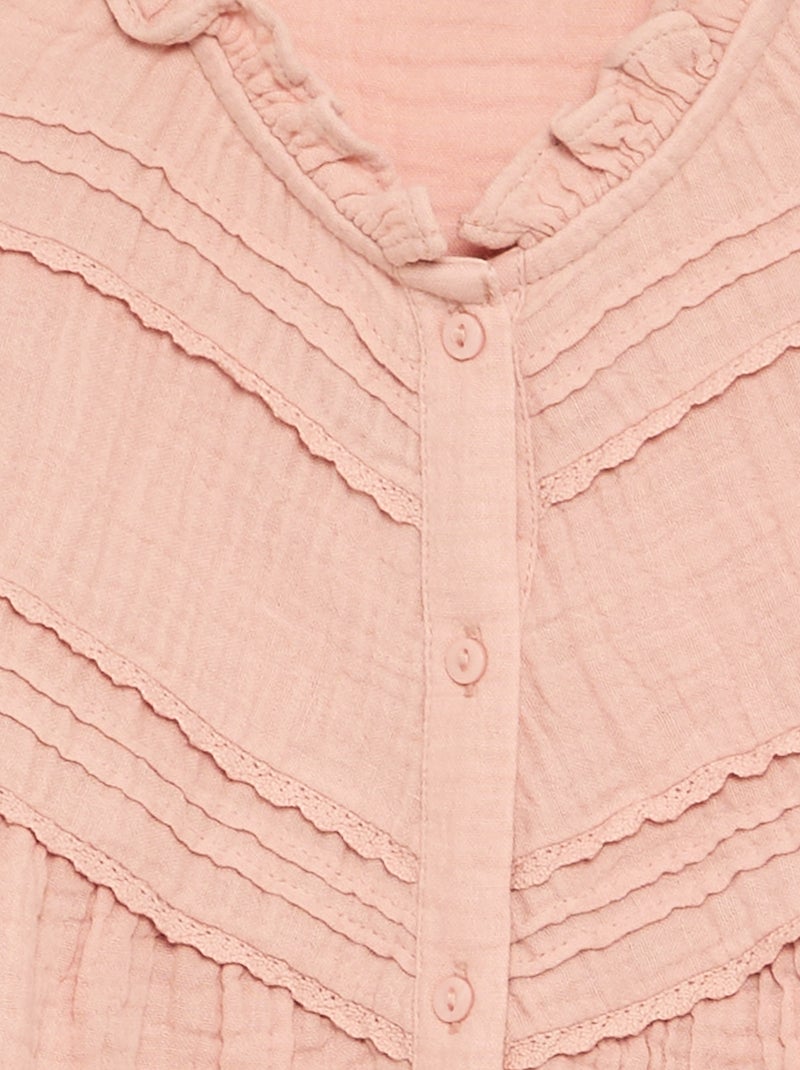 Blouse met rucheskraag en borduurwerk Rose - Kiabi