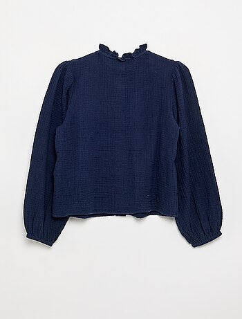 Blouse met rucheskraag en borduurwerk