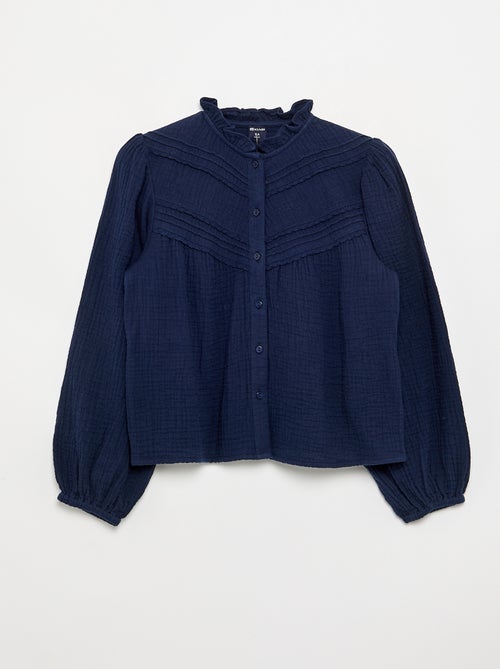 Blouse met rucheskraag en borduurwerk - Kiabi