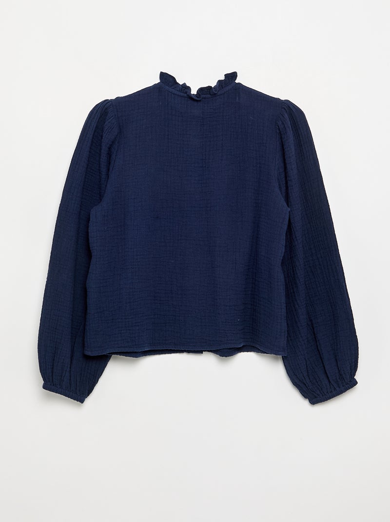 Blouse met rucheskraag en borduurwerk Zwart - Kiabi