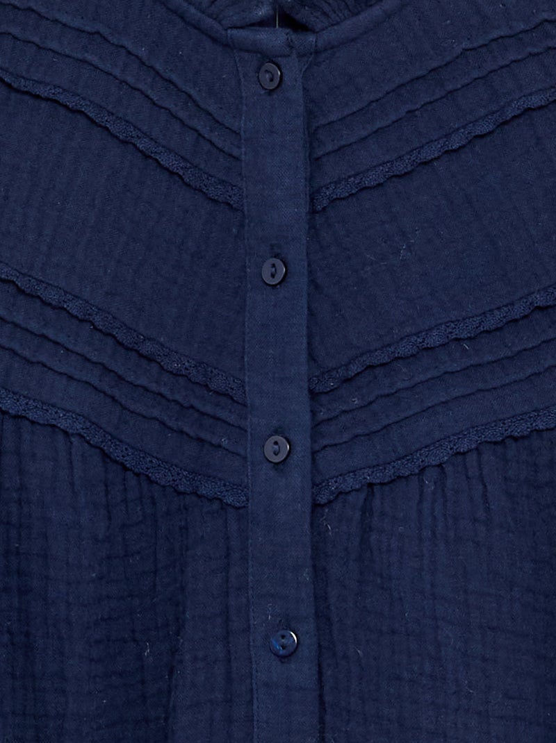 Blouse met rucheskraag en borduurwerk Zwart - Kiabi