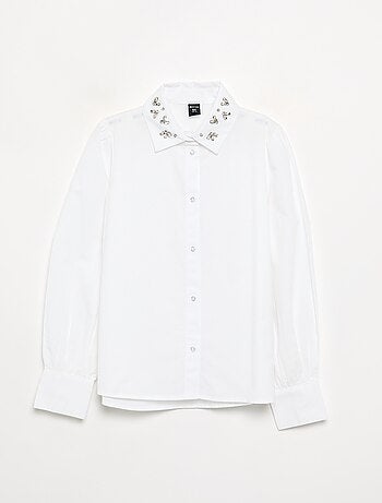 Blouse met siersteentjes op de kraag