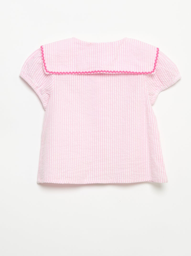 Blouse met strikjes en korte mouwen Rose - Kiabi