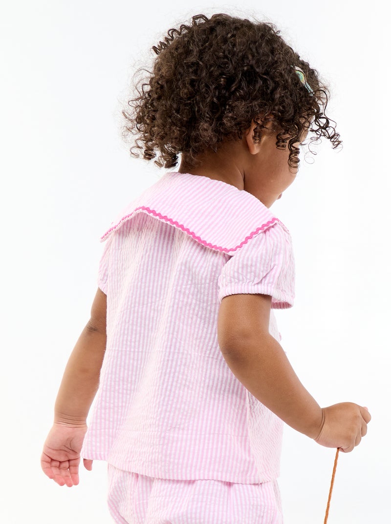 Blouse met strikjes en korte mouwen Rose - Kiabi