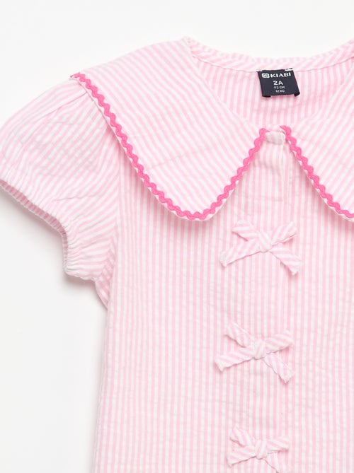 Blouse met strikjes en korte mouwen - Kiabi