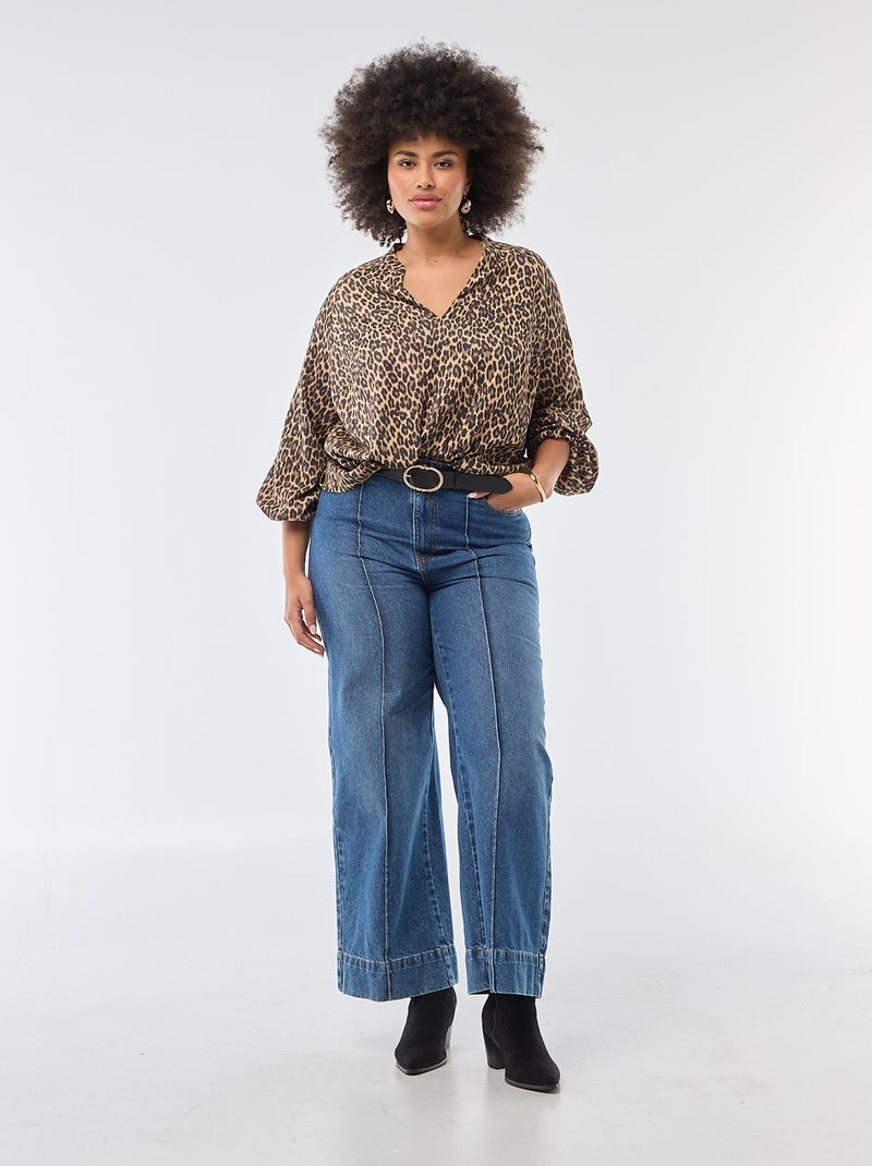 Blouse met V-hals en all-over motiefje Biege - Kiabi