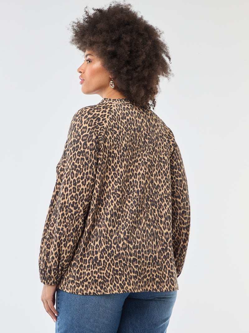 Blouse met V-hals en all-over motiefje Biege - Kiabi