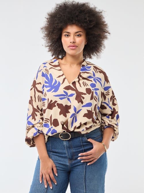 Blouse met V-hals en all-over motiefje - Kiabi