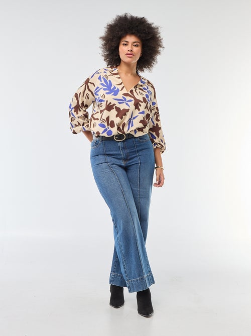 Blouse met V-hals en all-over motiefje - Kiabi