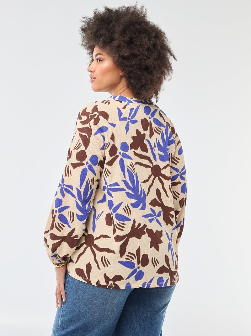Blouse met V-hals en all-over motiefje Biege - Kiabi