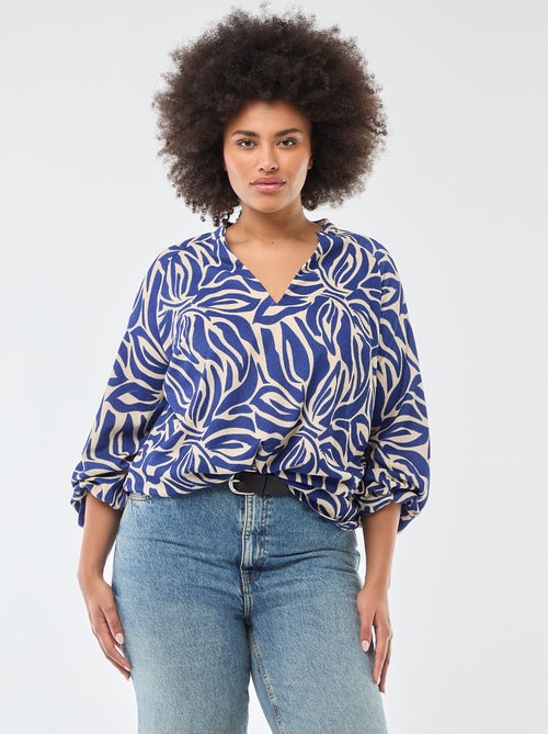 Blouse met V-hals en all-over motiefje - Kiabi