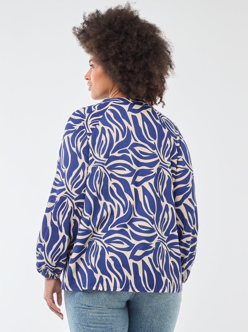 Blouse met V-hals en all-over motiefje Blauw - Kiabi