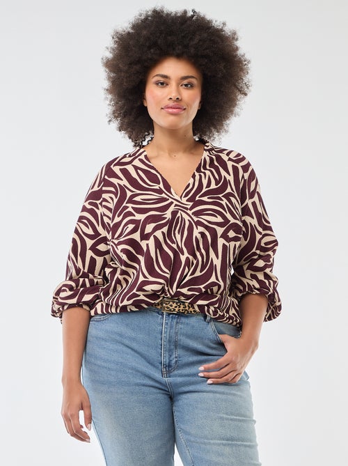Blouse met V-hals en all-over motiefje - Kiabi