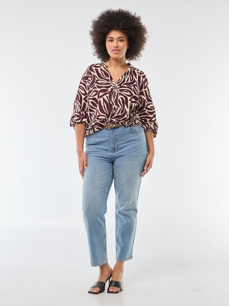 Blouse met V-hals en all-over motiefje Rood - Kiabi