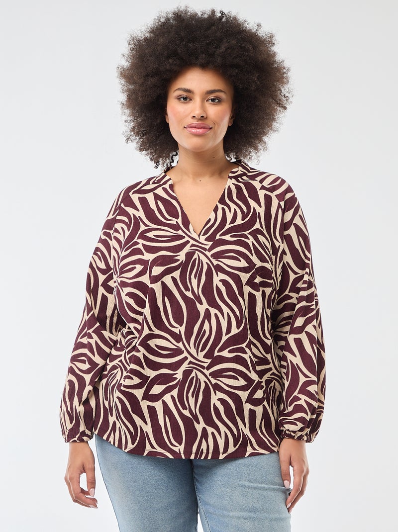 Blouse met V-hals en all-over motiefje Rood - Kiabi