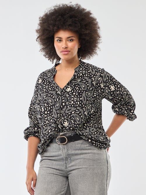 Blouse met V-hals en all-over motiefje - Kiabi