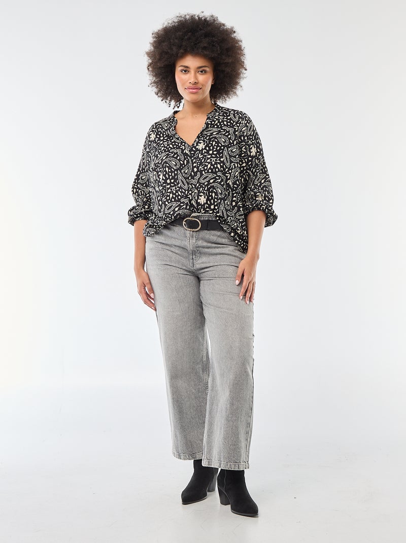 Blouse met V-hals en all-over motiefje Zwart - Kiabi