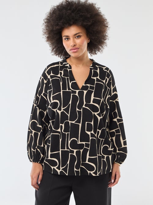 Blouse met V-hals en all-over motiefje - Kiabi