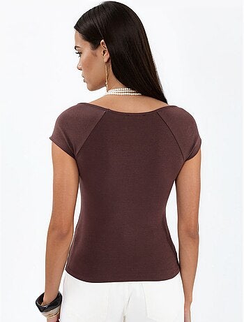 Blouse met v-hals en korte mouwen met drapering busem