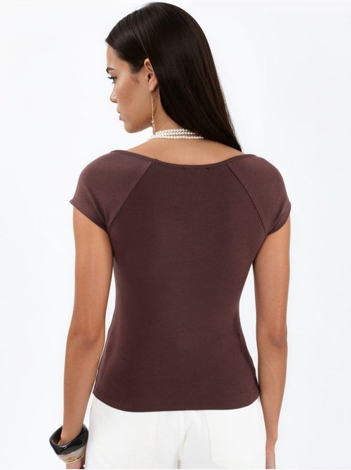 Blouse met v-hals en korte mouwen met drapering busem - Kiabi
