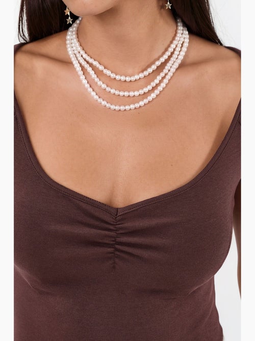 Blouse met v-hals en korte mouwen met drapering busem - Kiabi