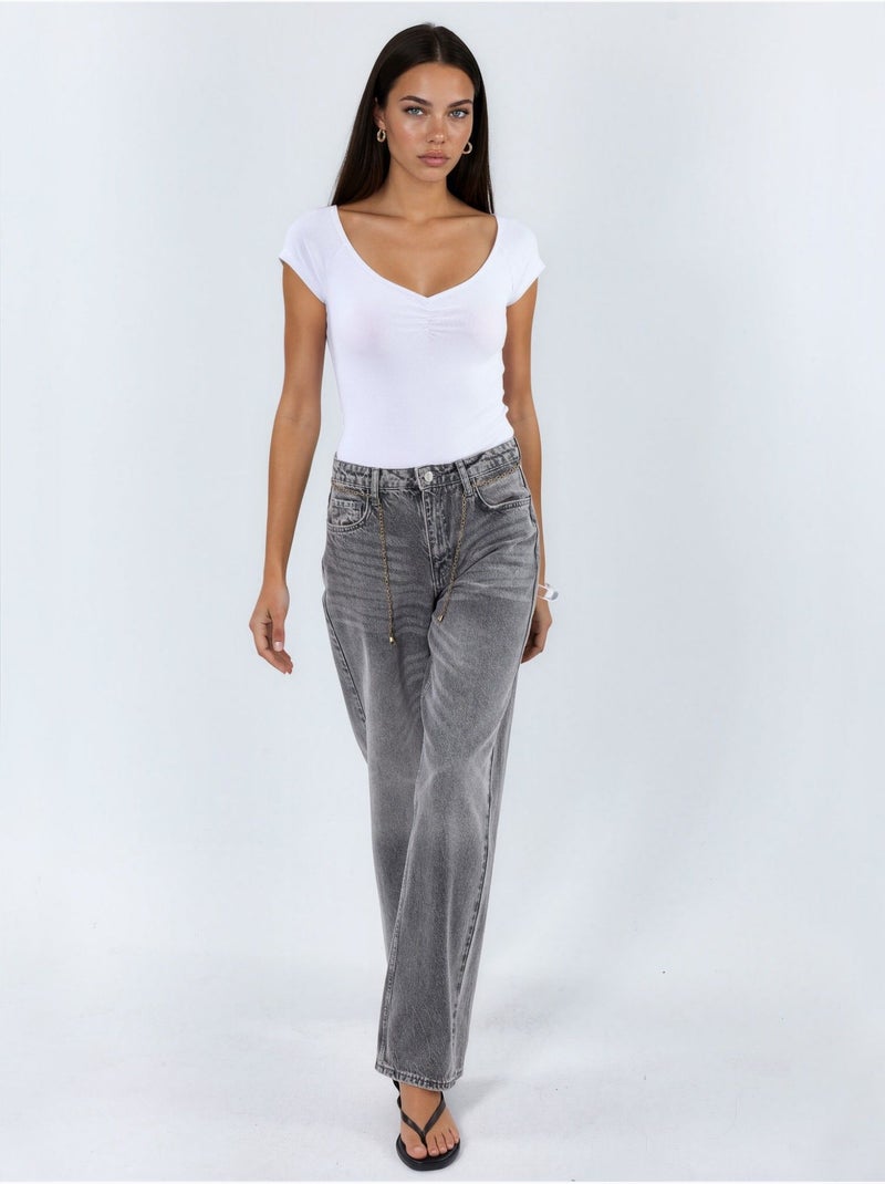 Blouse met v-hals en korte mouwen met drapering busem Wit - Kiabi
