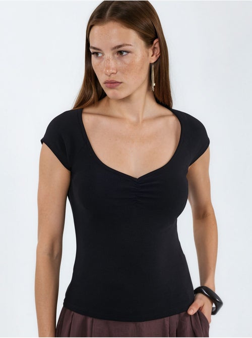 Blouse met v-hals en korte mouwen met drapering busem - Kiabi