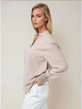 Blouse met V-hals en lange mouwen