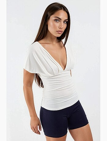 Blouse met v-hals en strikdetail busem