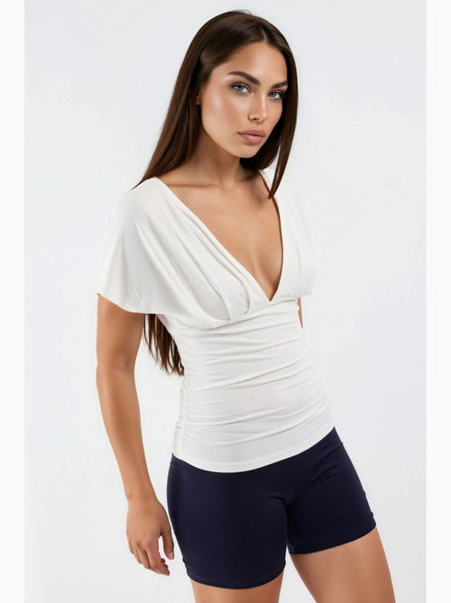 Blouse met v-hals en strikdetail busem - Kiabi